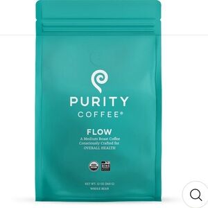NWT Purity Coffee FLOW: Original Medium Roast Whole Bean $29 Retail 12 oz Bag